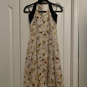 Annie 50 Linen/Cotton Black and Yellow Halter Pin-up Retro Dress Bird print